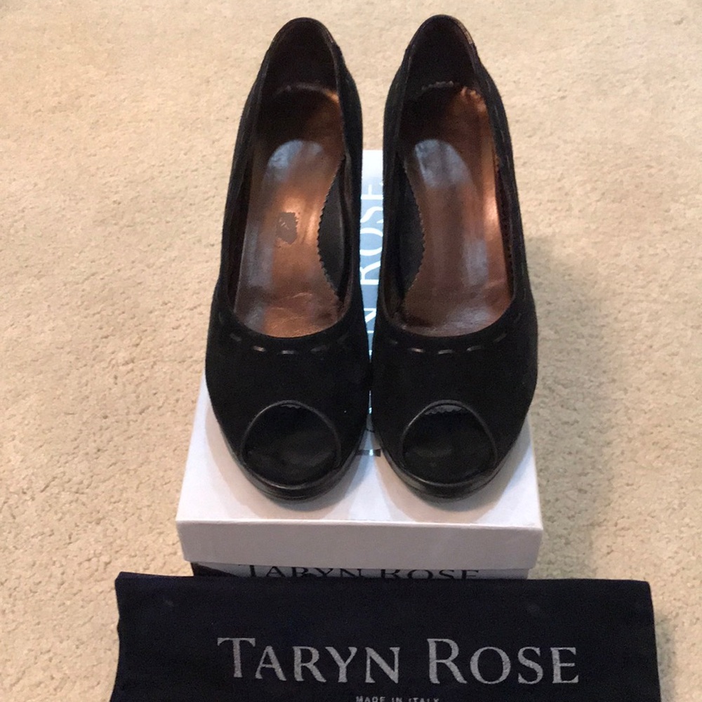 Taryn Rose black suede wedges